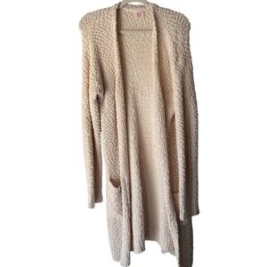 Wanna B Cardigan Sweater Womens Large Beige Open Front Soft‎ Boucle Knit Pockets